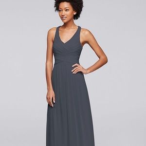 Mesh Long Bridesmaid Dress with Criss Cross Back